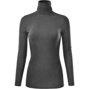 EIMIN Long Sleeve Turtleneck Lightweight Pullover Slim Shirt Top in Gray​​​​​